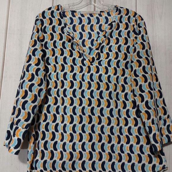 R Hawthorn Print Tunic Top Blouse 3/4 Sleeve‎ Blue Orange Pattern Casual - Picture 1 of 7